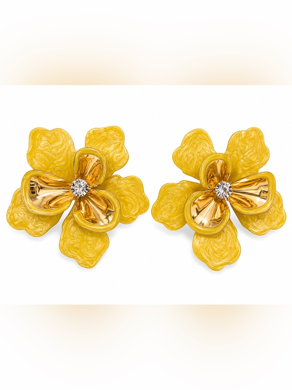 AKIRA Yellow Floral Petal Stud Earrings with Crystal Center